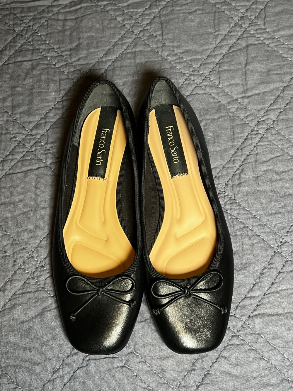 Franco Sarto Imara Square Toe Black Leather Ballet Flats Sz 6M